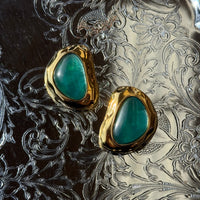 Palazzo Earrings - Gold & Emerald