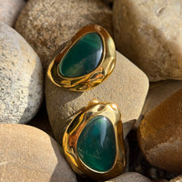 Palazzo Earrings - Gold & Emerald