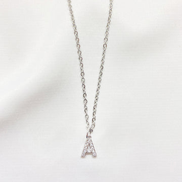 mini silver fashion initial letter necklace cubic zirconia