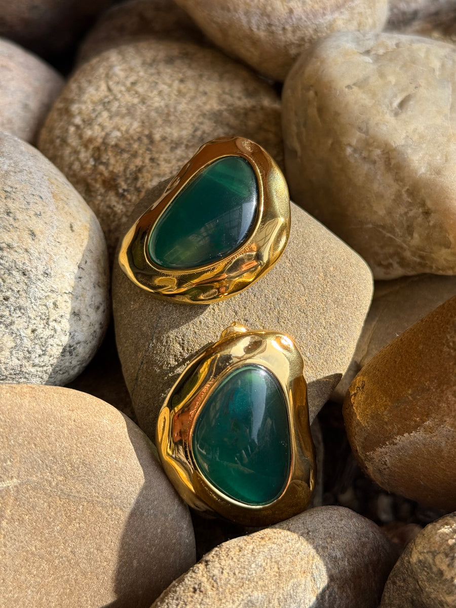Palazzo Earrings - Gold & Emerald