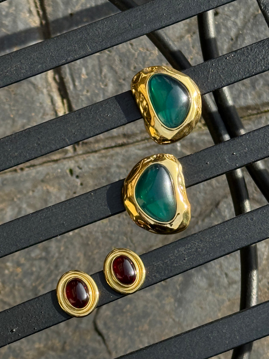 Palazzo Earrings - Gold & Emerald
