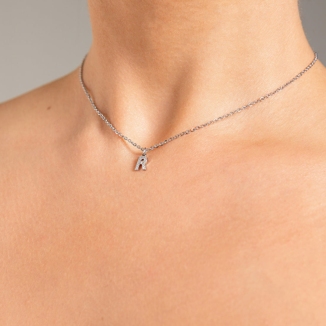 mini silver fashion initial letter necklace cubic zirconia