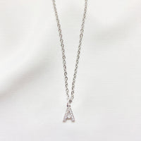 mini silver fashion initial letter necklace cubic zirconia