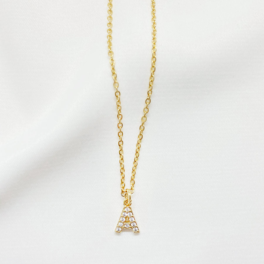 mini gold fashion initial letter necklace cubic zirconia